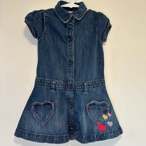 Crazy 8 Denim Blue Jean Button Up Dress Flare Skirt Heart Pockets Girl Size 4